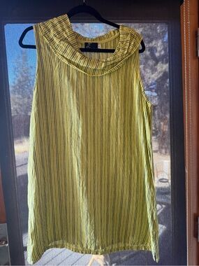 Sleeveless Striped Linen Cowl Neck Dress - Yellow